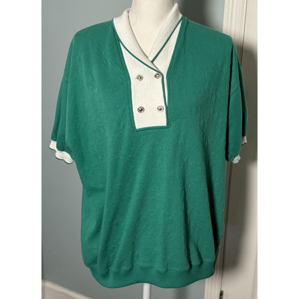 Vintage B Blast Green And White Polo Shirt Collared, Buttons, XL